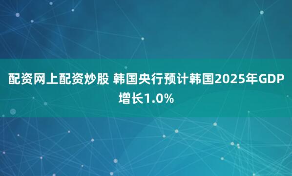 配资网上配资炒股 韩国央行预计韩国2025年GDP增长1.0%